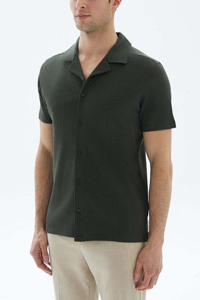 wecre8 Khaki Textured Comp Collor Shirt By WECRE8