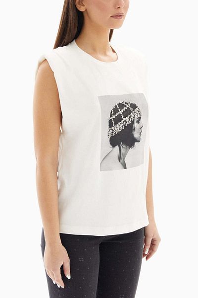 wecre8 White Woman Printed Sleeveless Top By WECRE8
