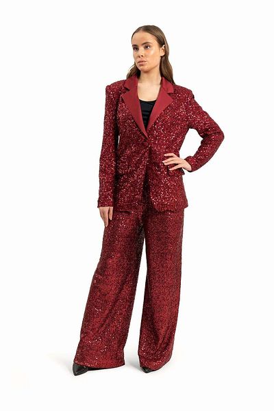 wecre8 Women Sequins Burgundy Set of Blazer and Trousers By WECRE8