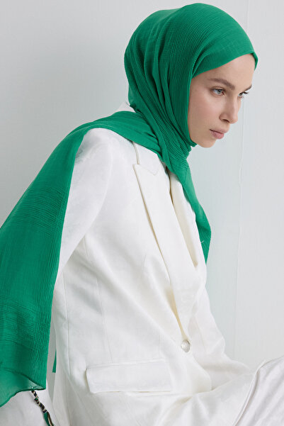 FENZA SCARF Tasseled 50% Cotton Brice Shawl - B. Green