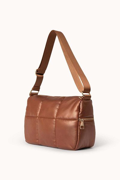 wecre8 Camel Brown Quilted Crossbody Bag by WECRE8