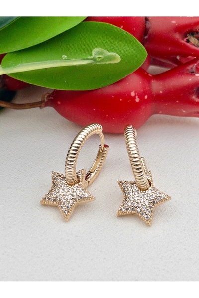 Siya Silver Zirkon Taş Kaplamalı Yıldız Sallantılı Çelik Küpe