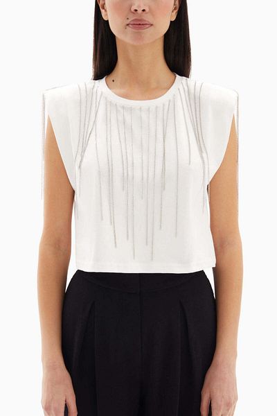 wecre8 White Sleeveless Cropped Top By WECRE8