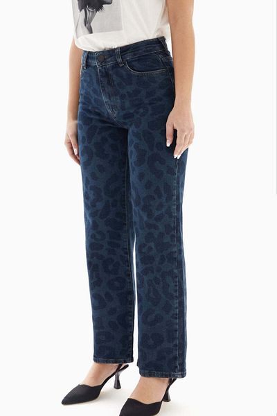wecre8 Dark Blue Leopard Print Denim Jeans By WECRE8