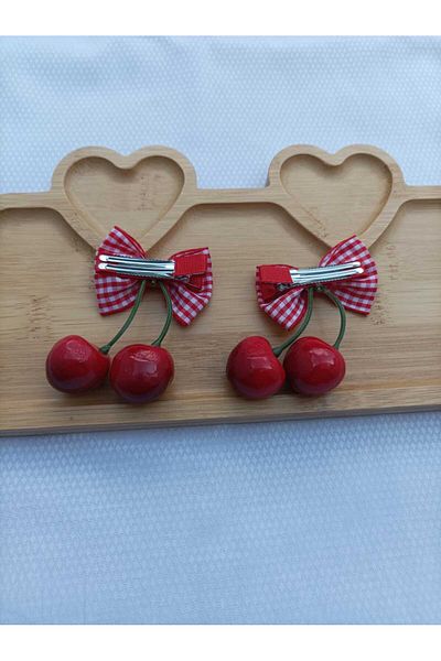 JHTshop 2 Pack Cherry Buckle Red Hair Clip Cloth Pinch Hair Clip