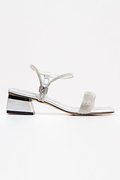 MFT AYAKKABI Women's Single Strap Stone Short Heeled Evening Dress Shoes