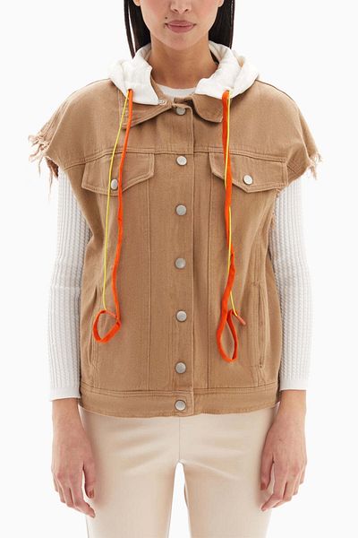 wecre8 Beige Denim Vest Jacket By WECRE8