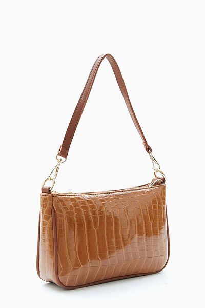 wecre8 Light brown Croc-Embossed Shoulder Bag by WECRE8