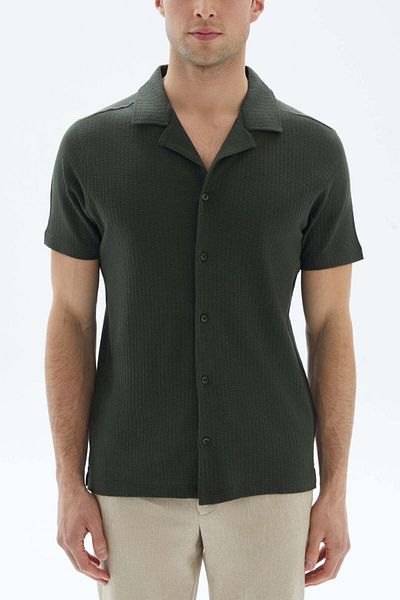 wecre8 Khaki Textured Comp Collor Shirt By WECRE8