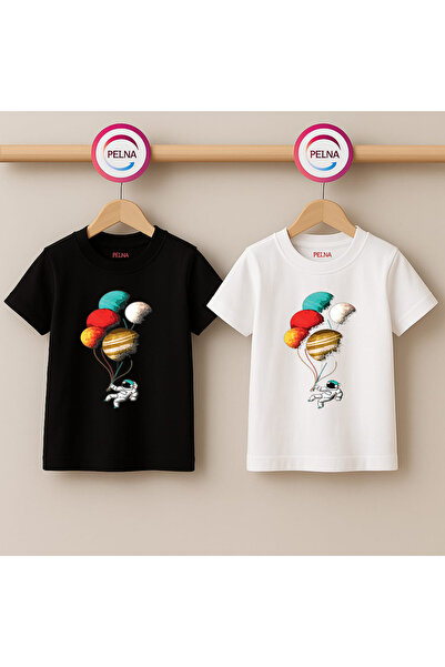 Pelna Children's Printed T-Shirt Black-White (2 Pieces) Crew Neck