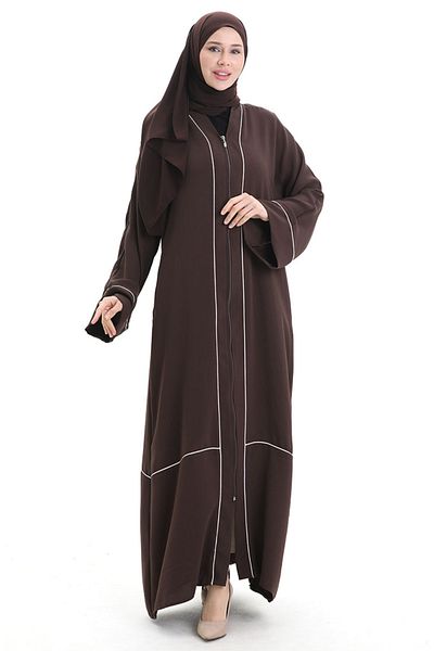 sefamerve Modal Fabric Piping Abaya Ferace 4470-01 Καφέ