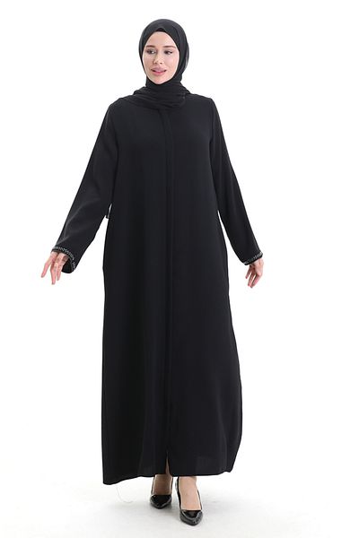 sefamerve Modal Fabric Hürrem Sleeve Ferace 1904-09 Μαύρο Γκρι