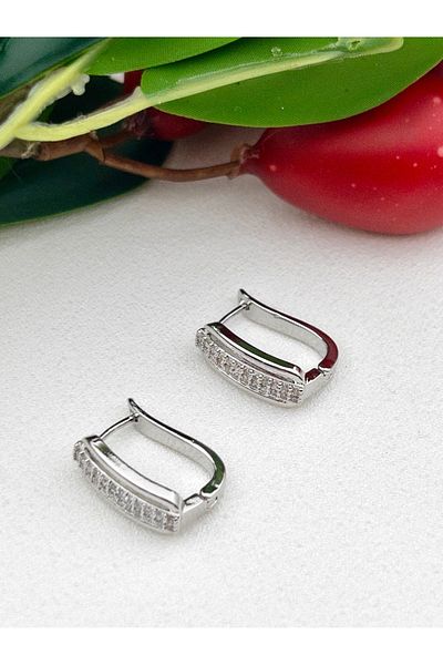 Siya Silver Zircon Stone Rectangular Model Steel Earrings - 1.7 cm