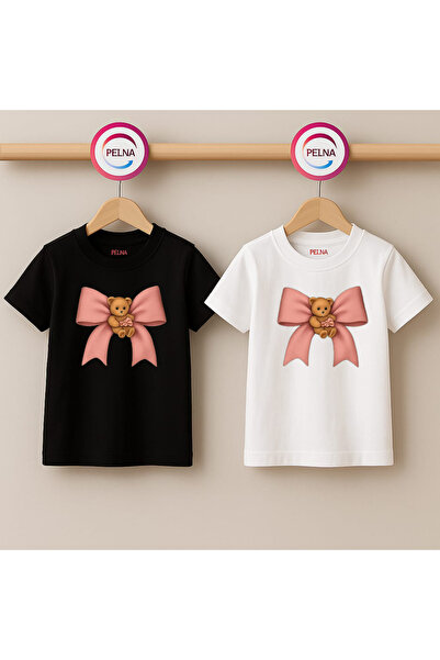 Pelna Children's Printed T-Shirt Black-White (2 Pieces) Crew Neck
