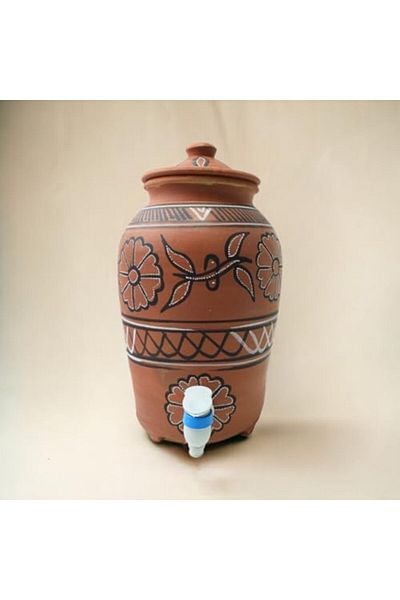 Generic موزع مياه من الطين من ARK DhaaroVibes سعة 5 لترات من Matka - وعاء فخاري مصنوع يدويًا ومطلي يدويًا