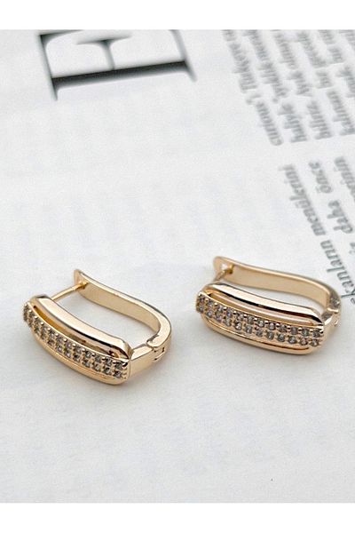 Siya Silver Zircon Stone Rectangular Model Steel Earrings - 1.7 cm