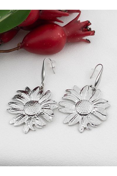 Siya Silver Sunflower Design Tarnish-Free Steel Long Earrings - 5.8 cm