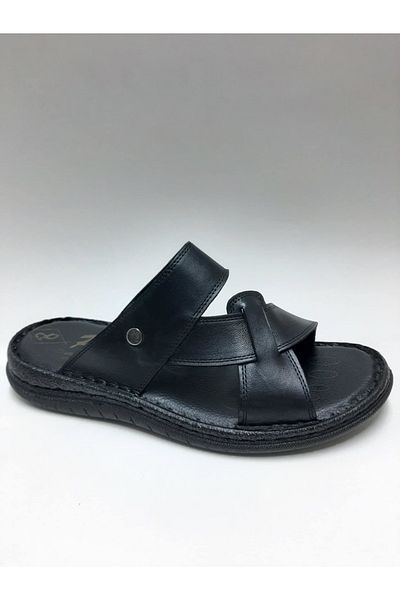 PEKER Genuine Leather Black Daily Open Toe Comfortable Sole Men's Slippers