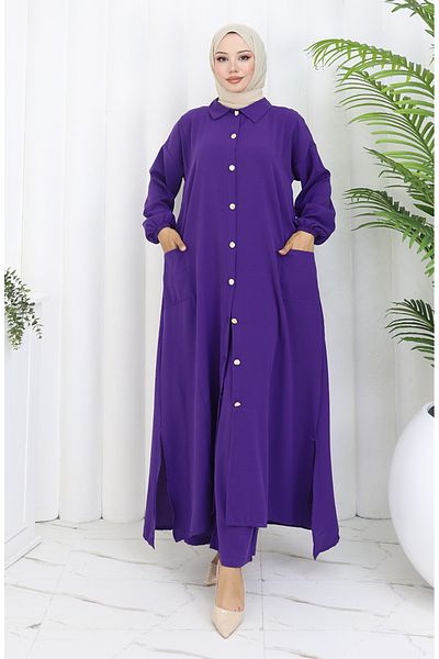 sefamerve Snap Fastener Tunic Trousers Double Set 0097-02 Purple