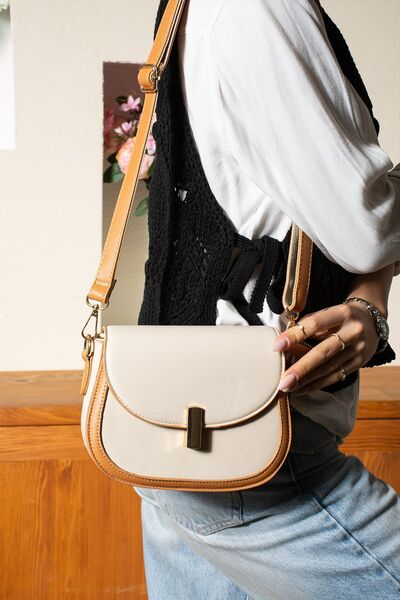 BLACK حقيبة كتف وحقيبة كروس نسائية ذات 3 أقسام باللون الكريمي الجملي