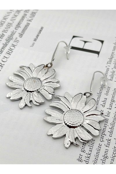 Siya Silver Sunflower Design Tarnish-Free Steel Long Earrings - 5.8 cm