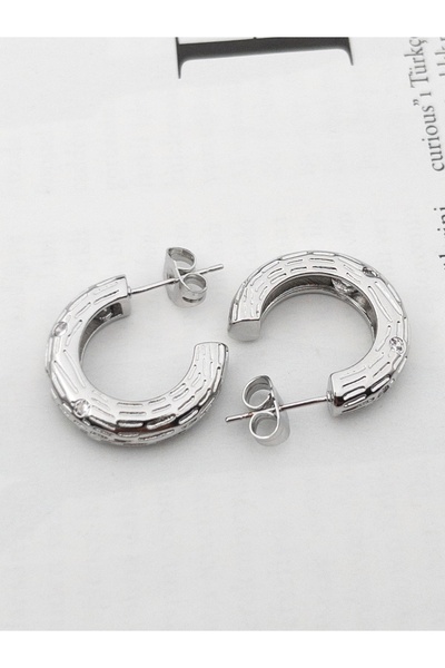 Siya Silver Zirkon Taşlı Kalın Çelik Çivi Küpe - 2,1 cm