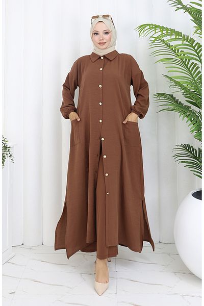 sefamerve Snap Tunic Παντελόνι Διπλό Σετ 0097-07 Καφέ