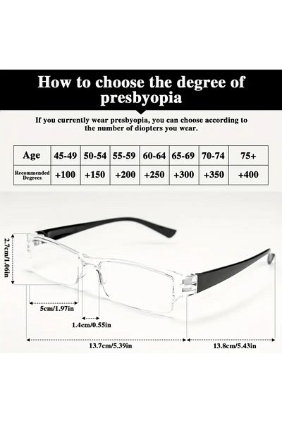 zhara tech Rimless Near Reading Glasses Blue Light Protected (+ 2 . 0)
