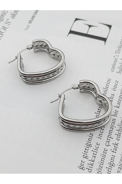 Siya Silver Heart Design Tarnish-Free Steel Earrings