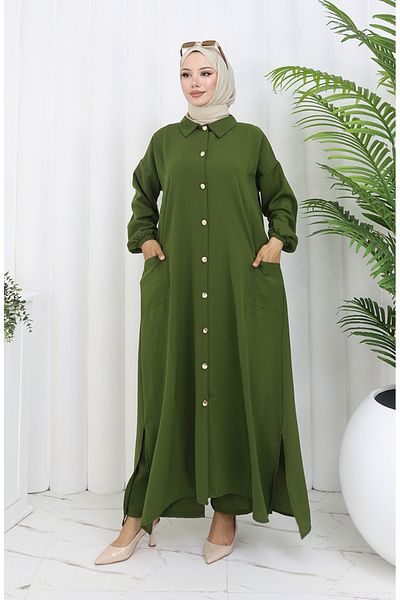 sefamerve Snap Tunic Παντελόνι Διπλό Σετ 0097-08 Χακί