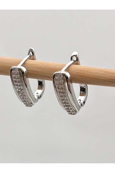 Siya Silver Zircon Stone Rectangular Model Steel Earrings - 1.7 cm