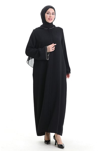 sefamerve Modal Fabric Hürrem Sleeve Ferace 1904-10 Black Mink