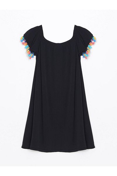 LC Waikiki LCW DREAM Rochie de plajă pentru femei, cu decolteu barcă, cu detaliu ciucuri