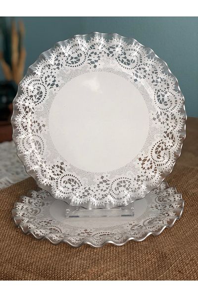 B&M Silver Lace Patterned Curved Serving Plate 6 Pieces