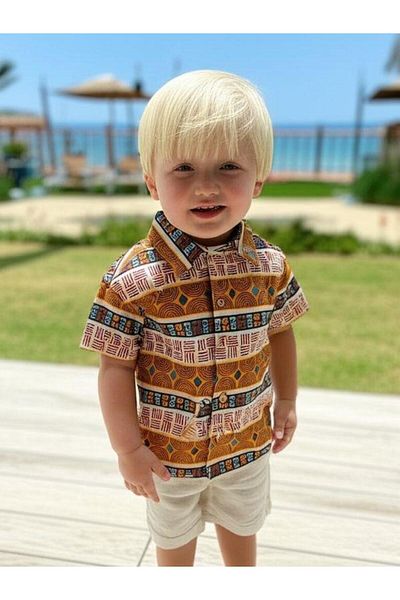 Zekids Baby Boy Cotton Patterned Half Sleeve Shirt