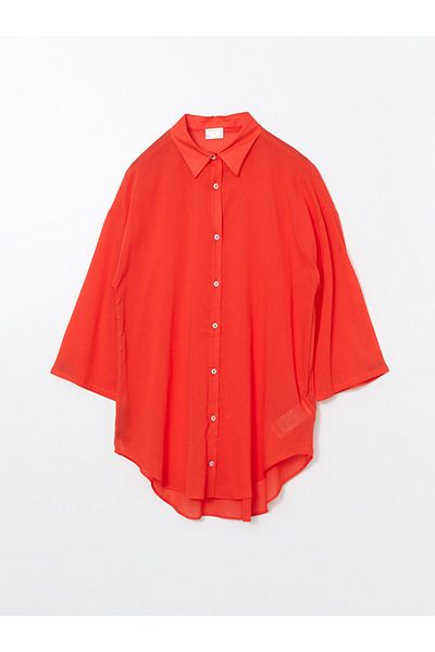 LC Waikiki Lcw Dream Coral Shirt Collar Women Beach Dress