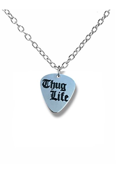 Herşey Nota Thug Life Written Pen Shaped Double Sided Rock Sign Metal Chain U...