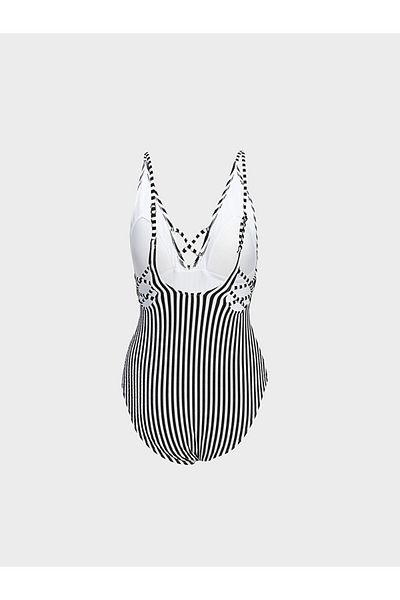 LC Waikiki Costum de baie pentru femei LCW DREAM albastru cu decolteu în V cu dungi