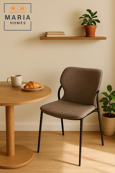 MARIA HOMES Modern Coffee Fabric Chair Cushioned Seat with Black Metal Frame