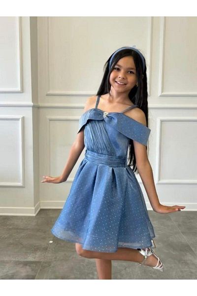 Zekids Girl's Stoned Princess Sleeve Design Evening Dress