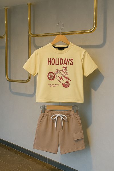 vera kids Children's Set with Cargo Pocket Holidays Printed Shorts