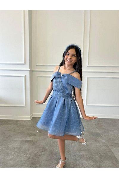 Zekids Girl's Stoned Princess Sleeve Design Evening Dress