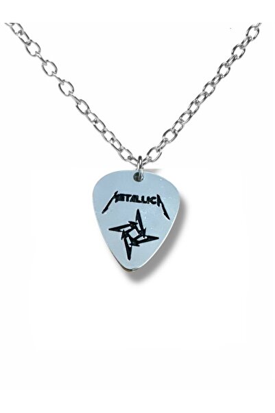 Herşey Nota Metallica Rock Grubu Pena Şeklinde Çift Taraflı Rock İşaretli Metal Zincirli Unisex Kolye