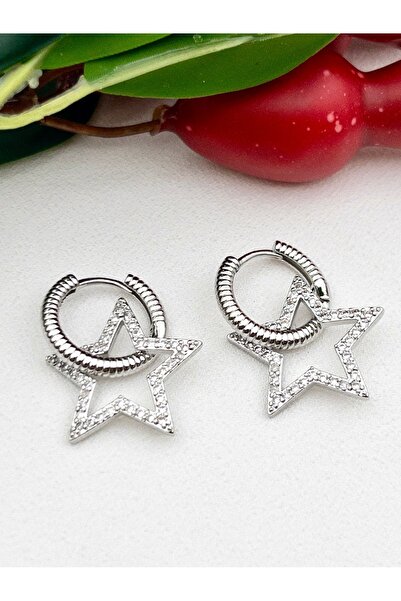 Siya Silver Special Series Zircon Stone Hoop Star Steel Earrings