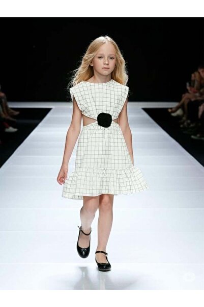 Zekids Girl's Striped Side Window Detailed Design Dress