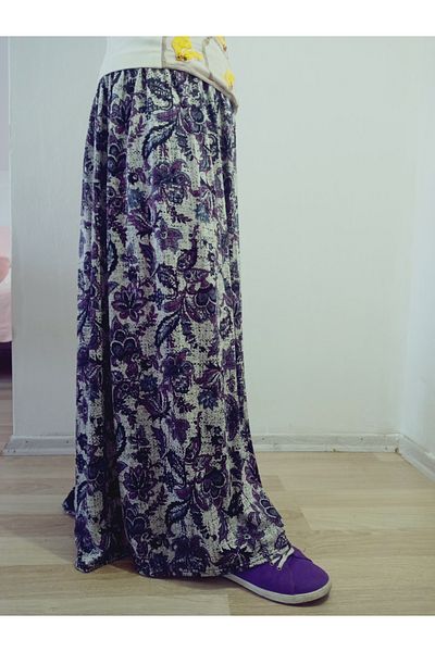 hoaryage Fusta de mama lungime maxi din tesatura din bumbac pieptanat cu model cu talie elastica, fusta de rugaciune