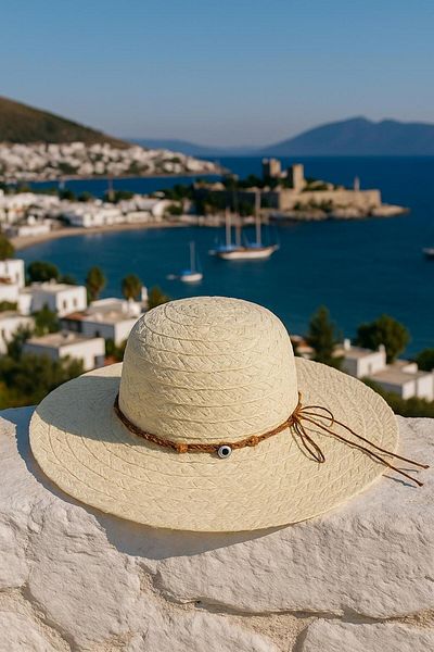 kabancım Natural Straw Wide Brim Summer Hat with Seashell
