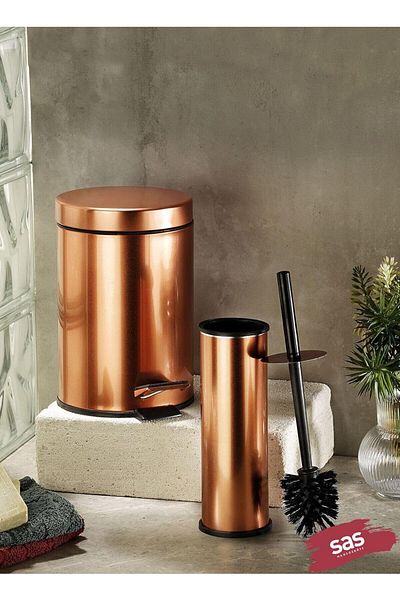 STOREMAX House pedal trash can toilet wc brush bathroom trash can 2 piece bathroom set copper 5 litre