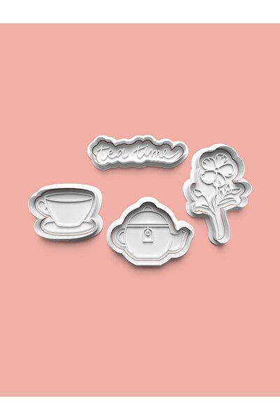 AKTASTORE قالب بسكويت وقت الشاي وقالب عجينة السكر مجموعة من 4 قطع 0356-set