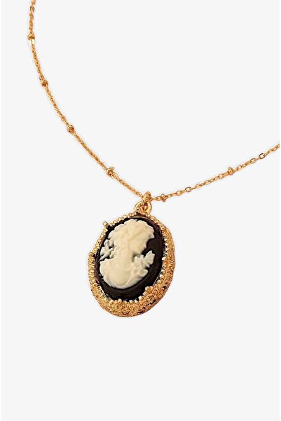 roseberry Black Resin Mosaic Material Vintage Imported Cameo Necklace & Earring Set - R1528